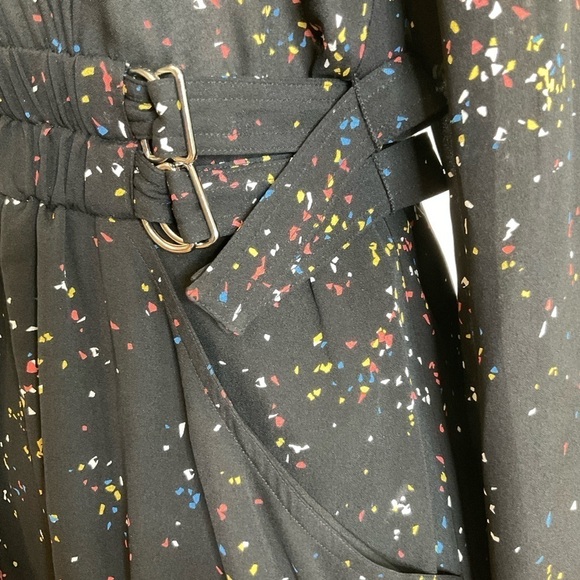 A.L.C. Samantha Deep-V Long-Sleeve Silk Midi Dress Black Speckled Print Size 2 - Picture 6 of 16